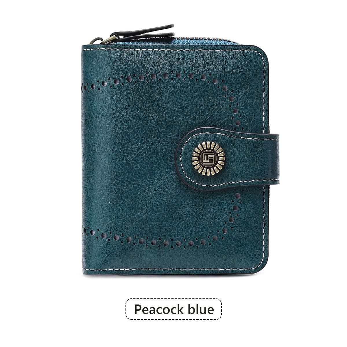 Women's Retro Short Wallet – Hollow Design PU Leather, Zipper & Buckle Closure