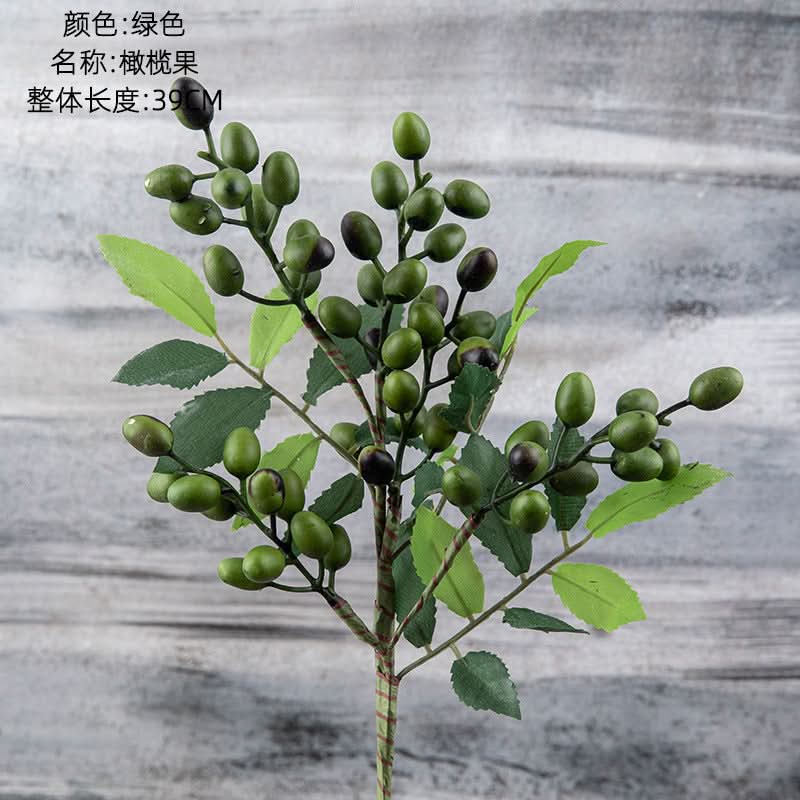 Set of 2pcs. Berry Olive Bean Branch Artificial Christmas Flower
