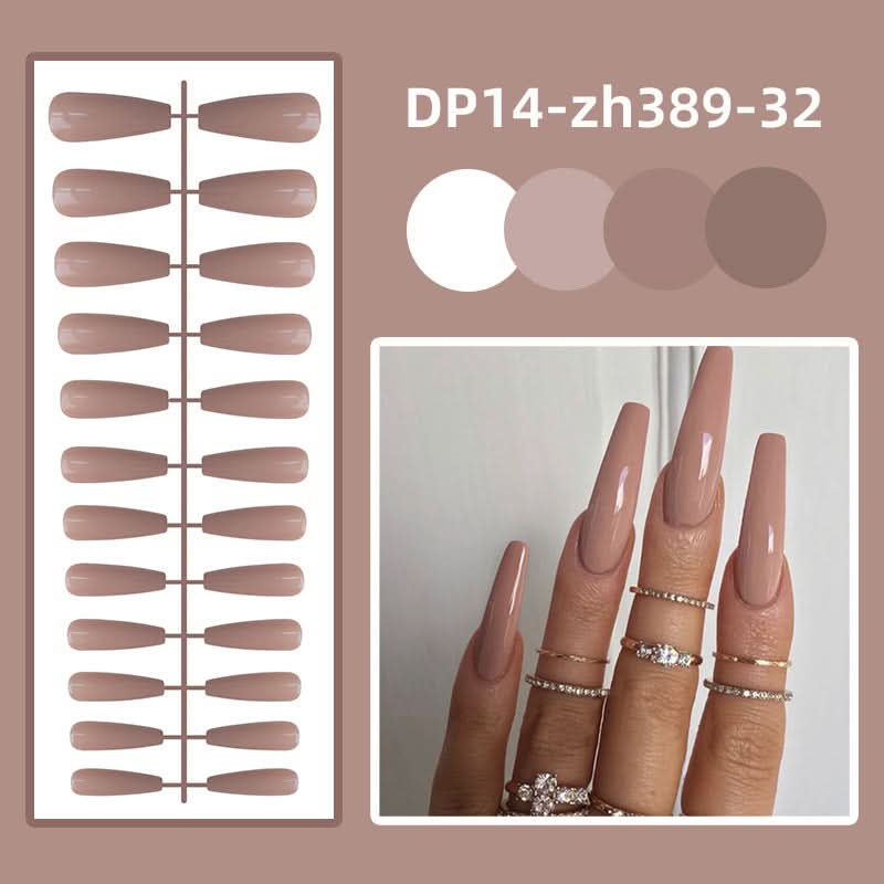 Long Ballet Shiny Trapezoidal Nail Stickers – 24-Piece Solid Color Set