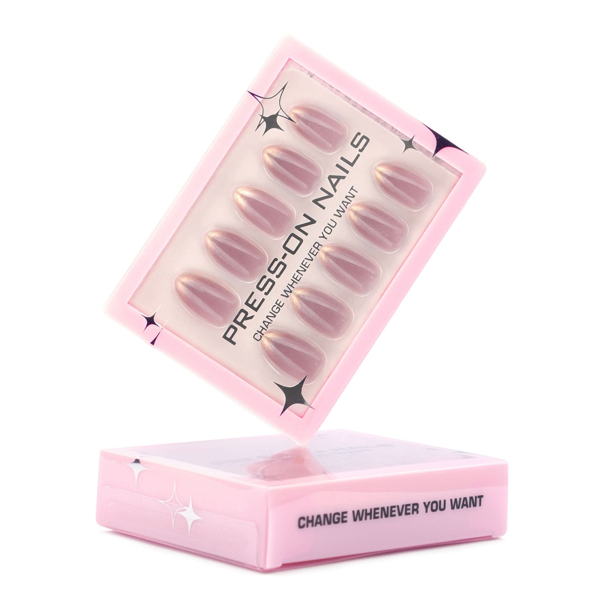 French Gradient Press-On Nails – Almond Shape, Gold Glitter