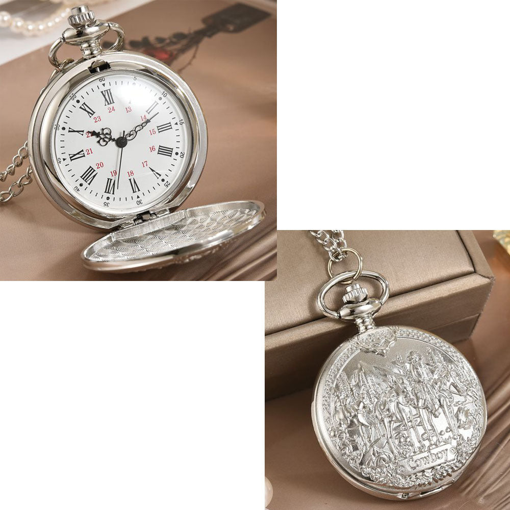 Vintage Silver Pocket Watch Necklace – Classic Quartz Pendant Timepiece