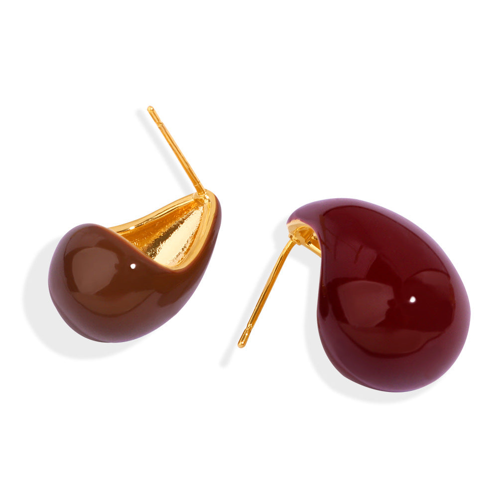 Retro Copper Teardrop Enamel Earrings – Vintage Hollow Design Jewelry