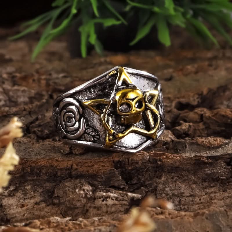 Punk Skull & Star Ring for Men – Retro Gothic Zinc Alloy Jewelry