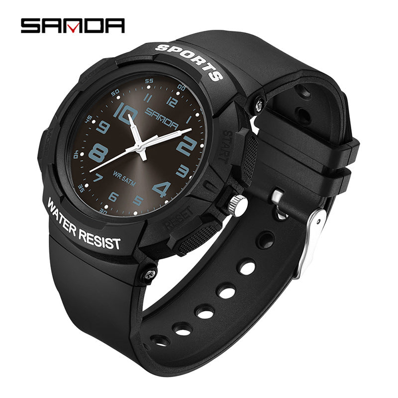 Sanda Luminous Quartz Watch – Waterproof Student Wristwatch with 24-Hour Display