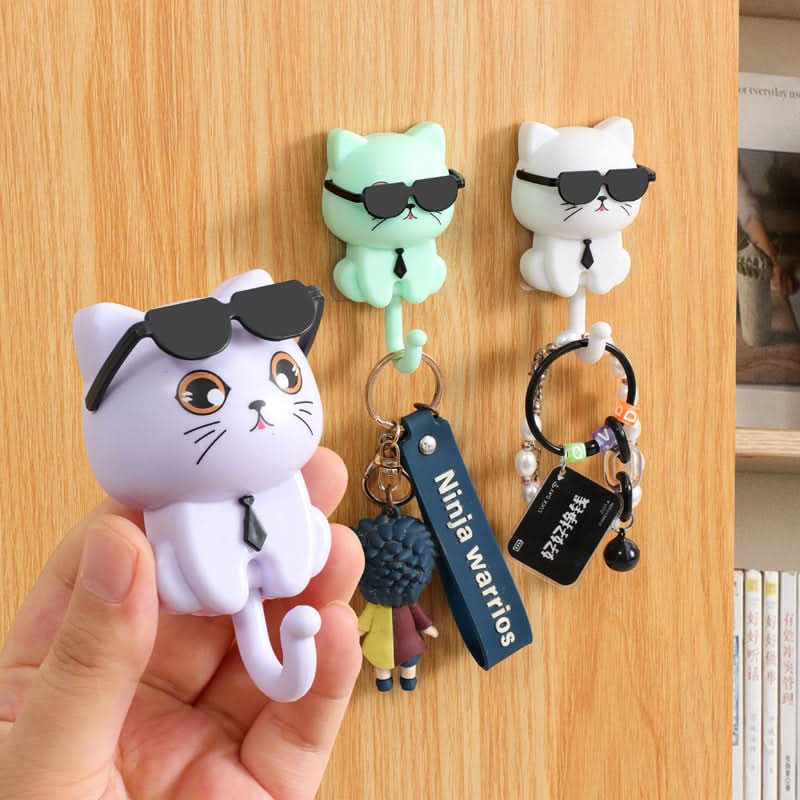 Cute Black Cat Wall Hook – No-Drill Adhesive Key Holder, Rotating Eyes