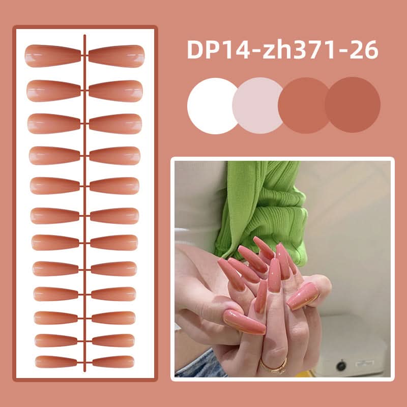Long Ballet Shiny Trapezoidal Nail Stickers – 24-Piece Solid Color Set