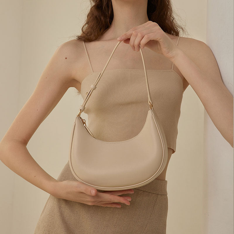 Women's Baguette Shoulder Bag – Soft Half Moon Underarm Bag with Zipper Closure