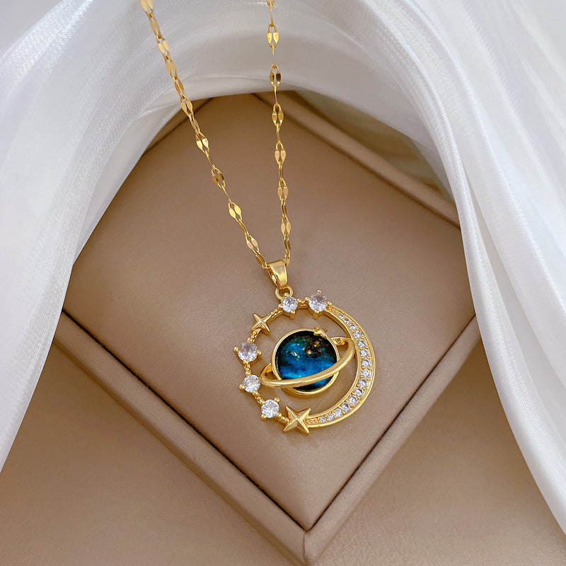 Starry Sky Planet Pendant Necklace – Luxury Titanium Steel Women’s Jewelry