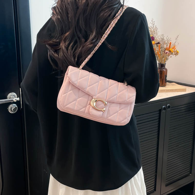 Chic PU Shoulder Handbag for Women – Diamond Chain Underarm Bag