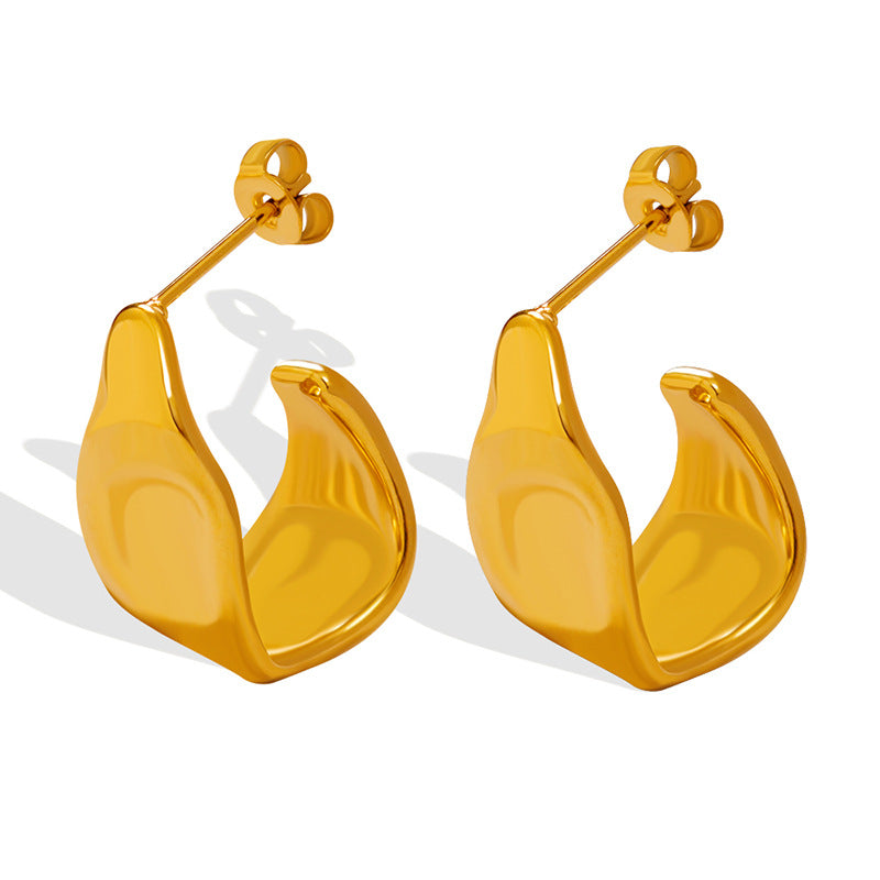 Geometric C-Shaped Hoop Earrings for Women – Gold-Plated Titanium Steel