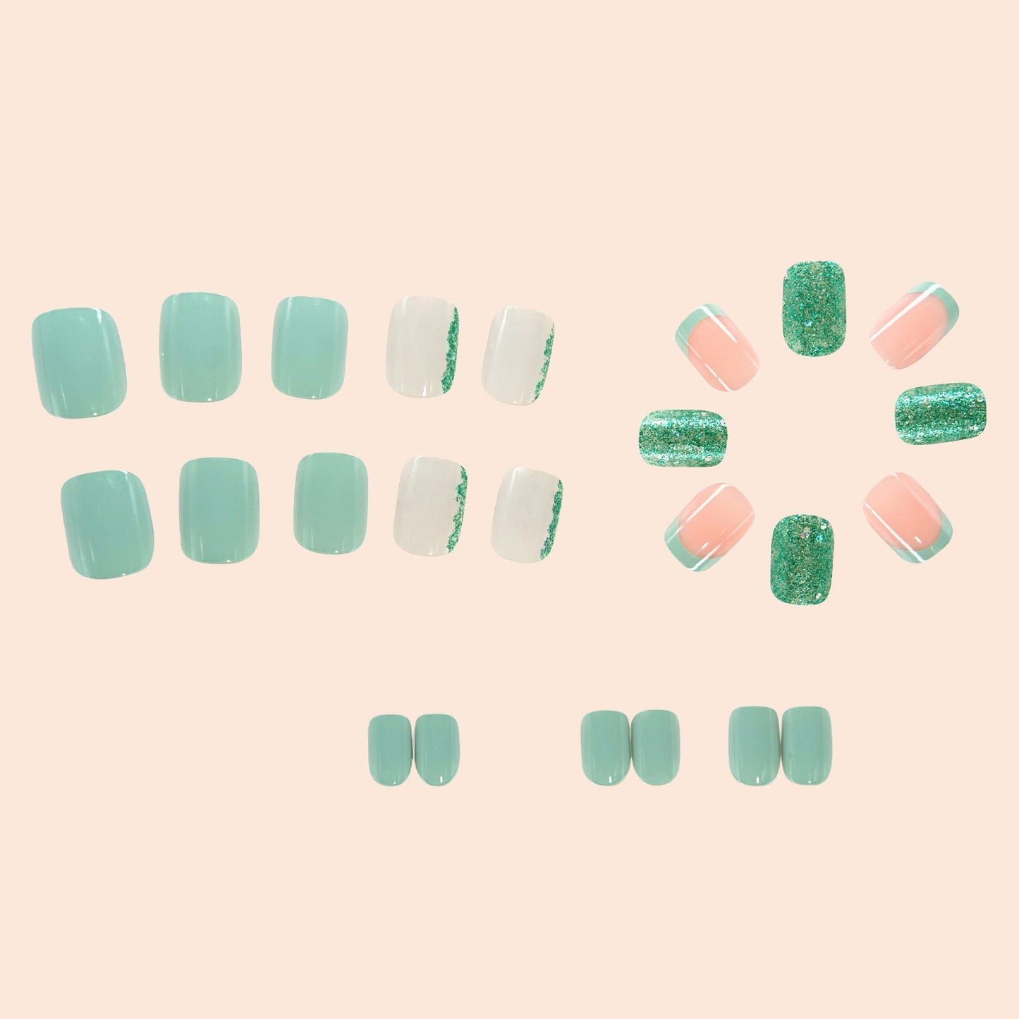 Modern Green French Press-On Nails – Medium Square & Rounded False Nails