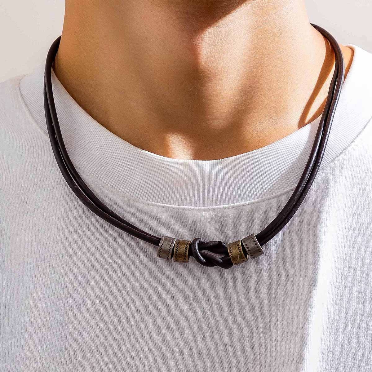 Men's Double-Layer Leather Jewelry – Trendy Hip-Hop Pendant