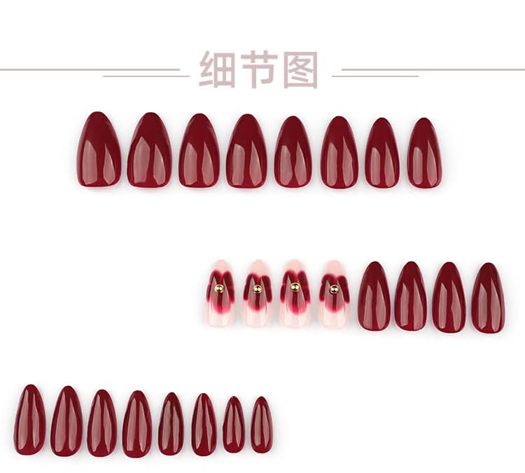 Short Almond Red Press-On Nails – Elegant Floral False Nails