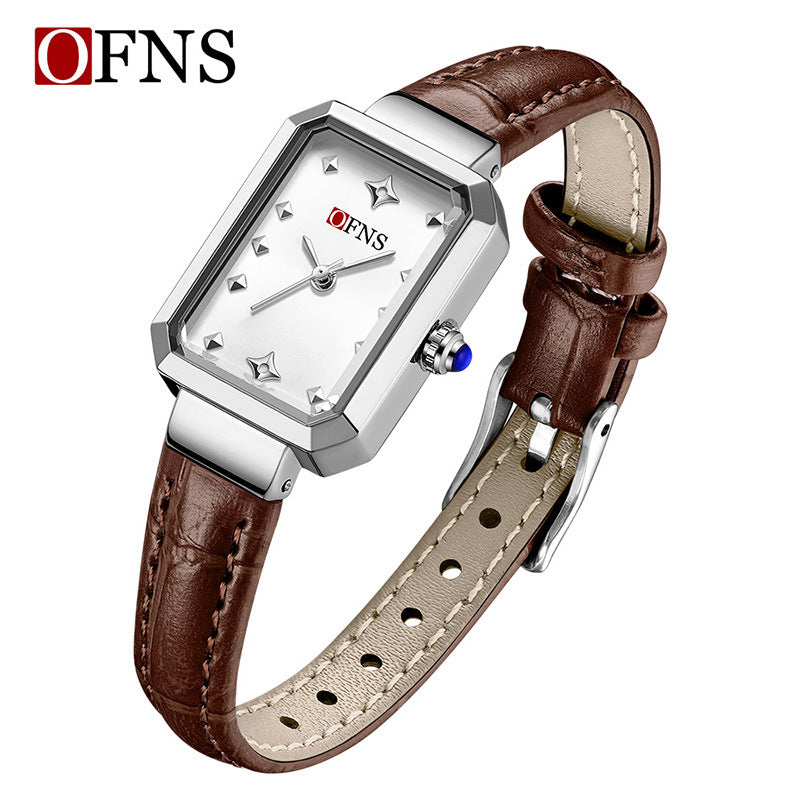 OFNS Women’s Quartz Watch – Retro Rectangular Dial, Leather Strap Fashion Wristwatch