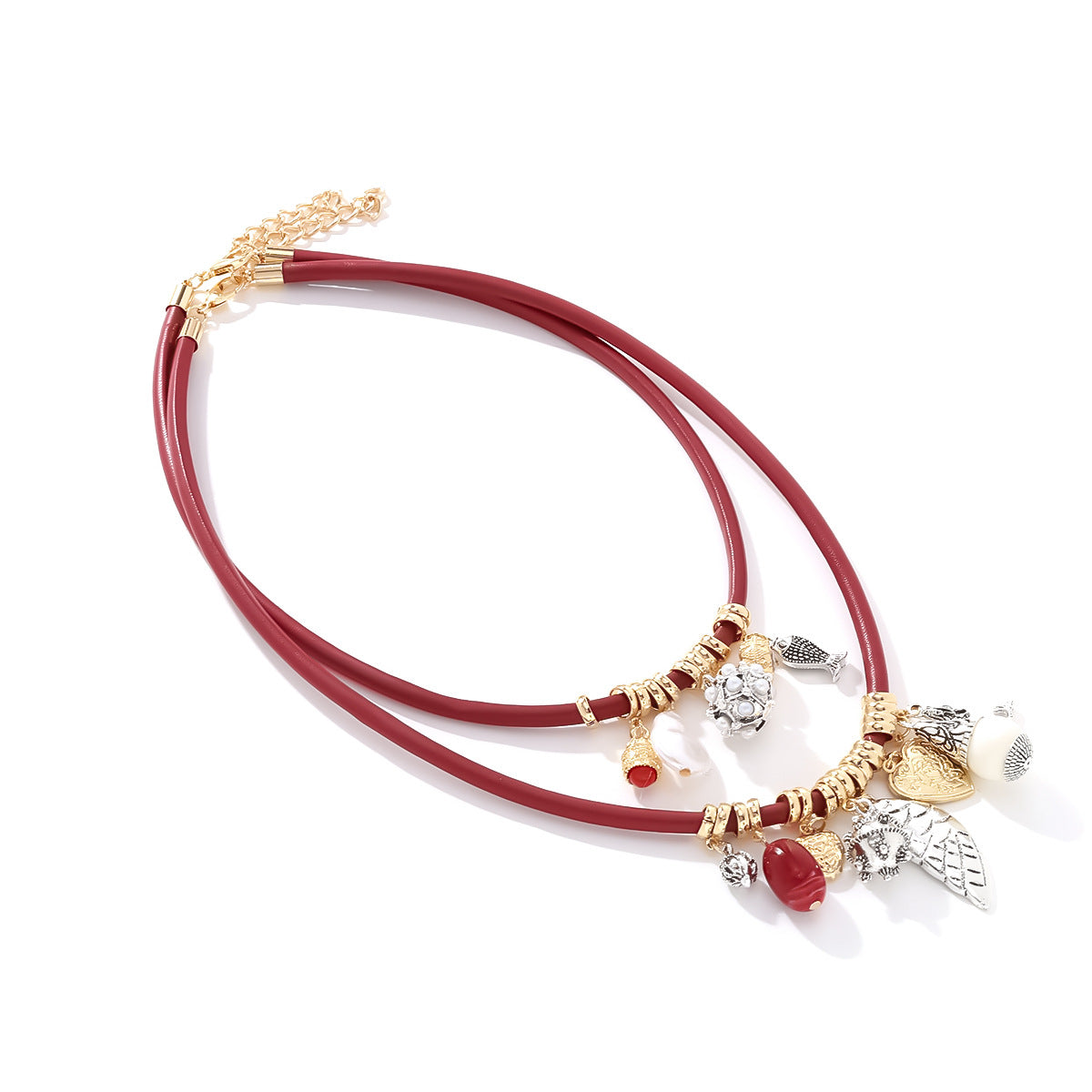 Women's Multi-Layer Leaf Pendant Necklace – Handmade PU Leather Rope Choker