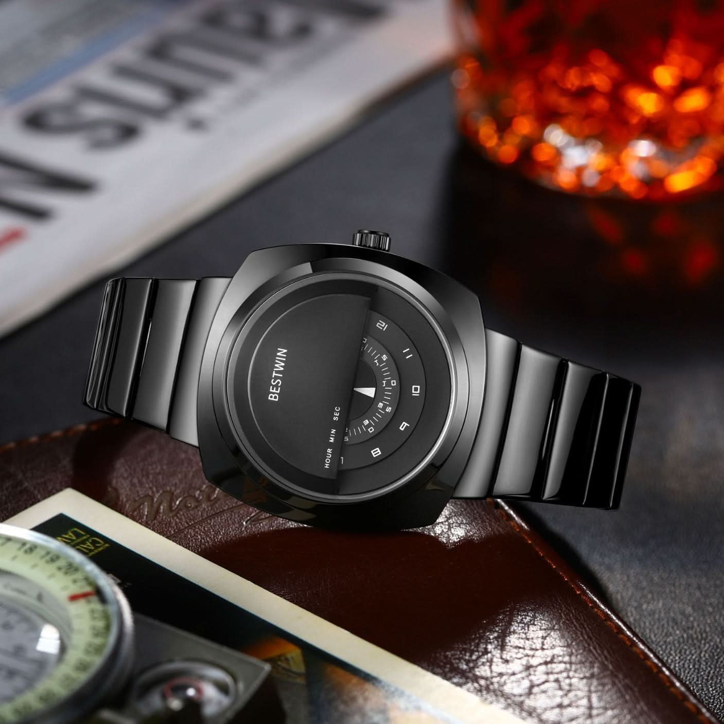 Men’s Oval Quartz Watch – Modern Business Style, Half-Open Dial