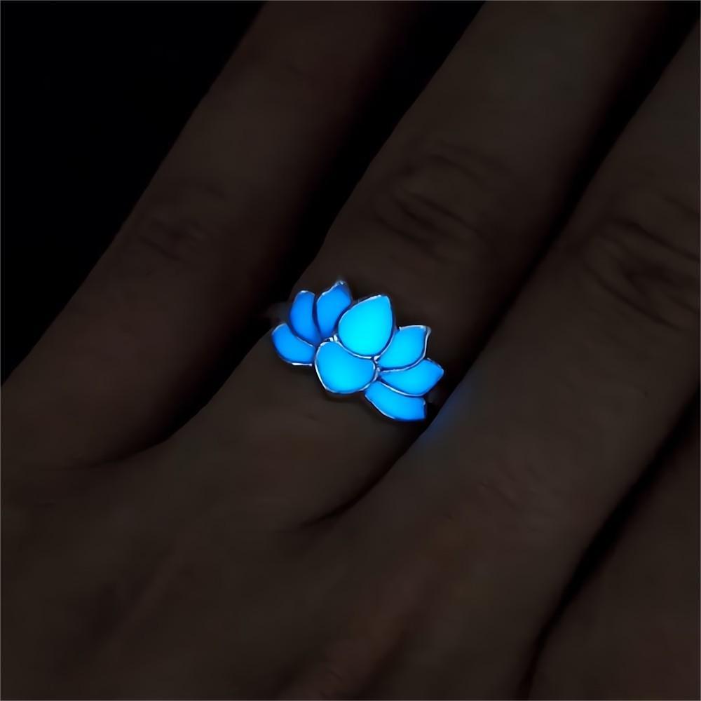 Unisex Luminous Lotus Flower Ring – Zinc Alloy Yoga Energy Ring | Glow-in-the-Dark Jewelry