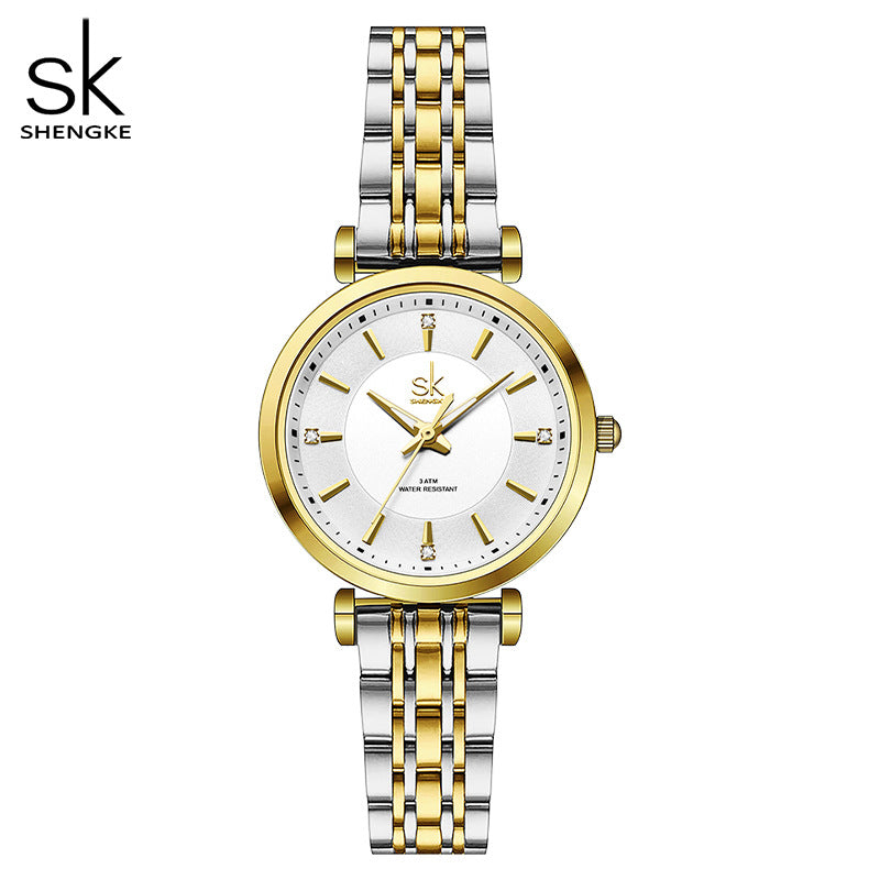 SK Women’s Business Quartz Watch – Diamond Accent, Thin Strap, 30M Waterproof