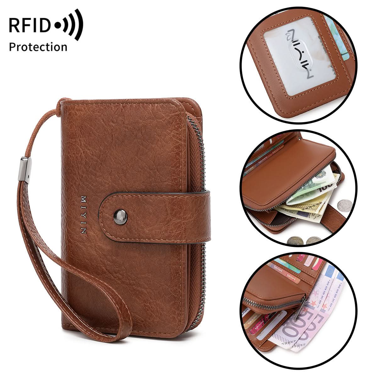 Women's RFID Blocking PU Leather Tri-Fold Wallet – Zipper Coin Purse