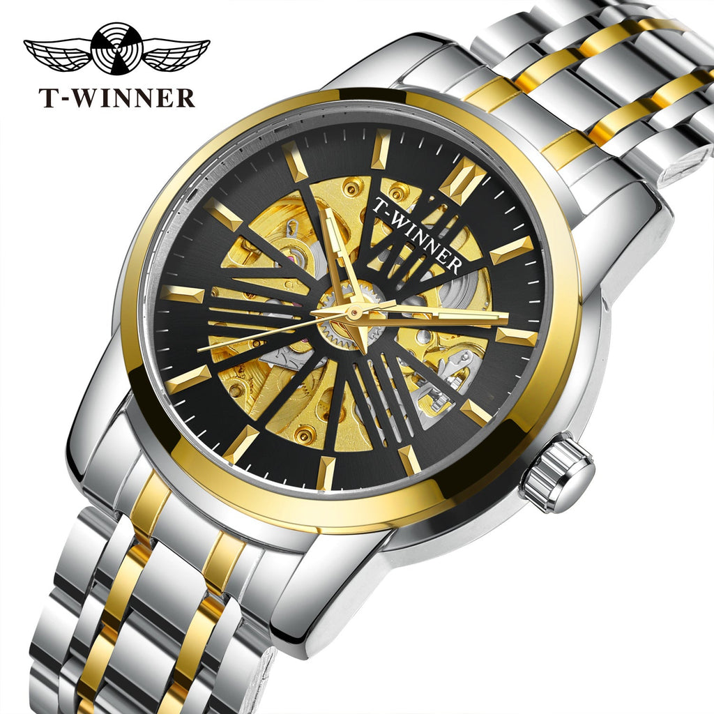 T-Winner Men’s Round Skeleton Automatic Mechanical Watch – 30M Water Resistant
