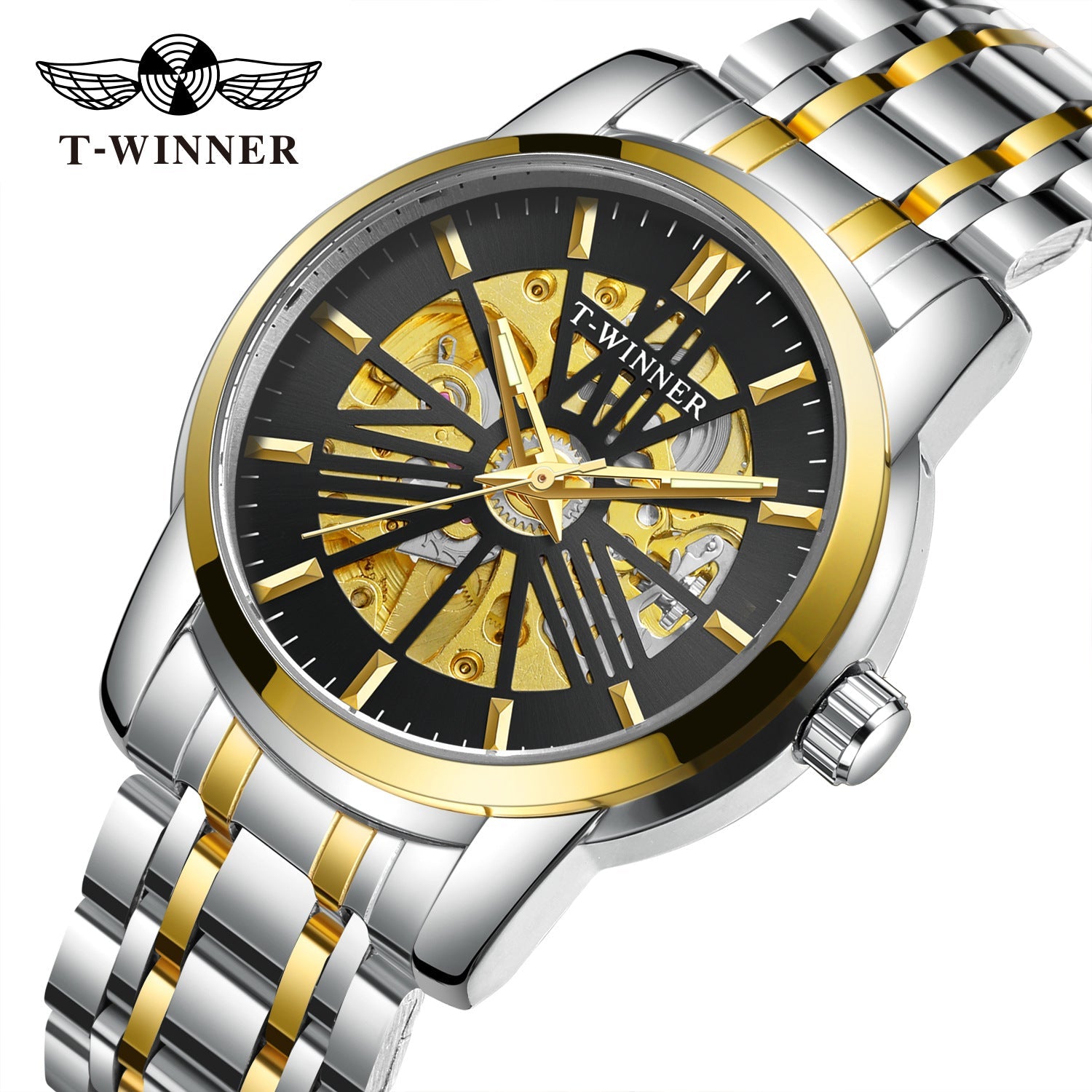 T-Winner Men’s Round Skeleton Automatic Mechanical Watch – 30M Water Resistant
