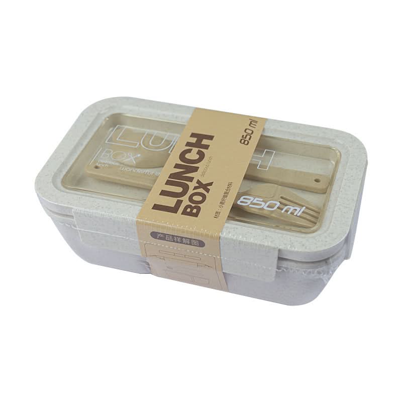 Microwave-Safe Wheat Straw Lunch Box with Tableware – 800-1000ml