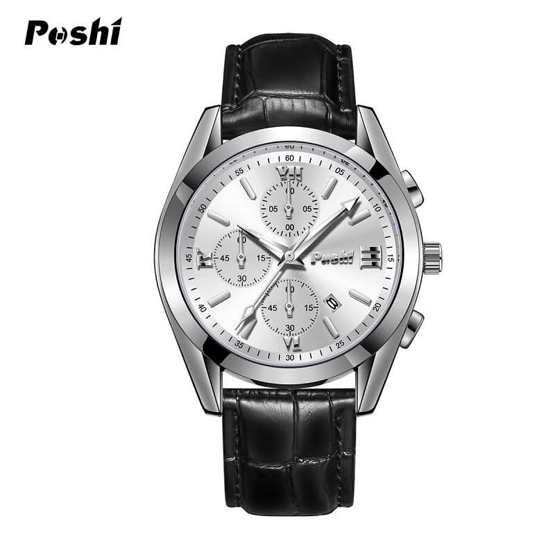 Men’s Luminous Dial Quartz Watch – Leather Strap, Calendar