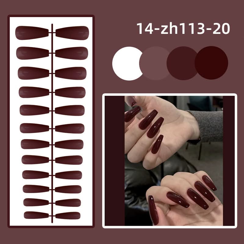 Long Ballet Shiny Trapezoidal Nail Stickers – 24-Piece Solid Color Set