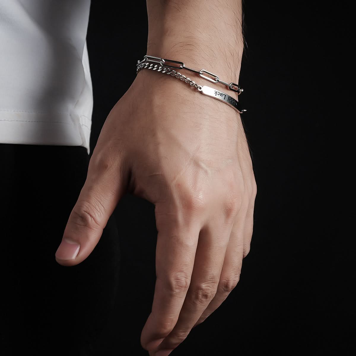 Titanium Steel Double-Layer Silver Letter Bracelet – Unisex