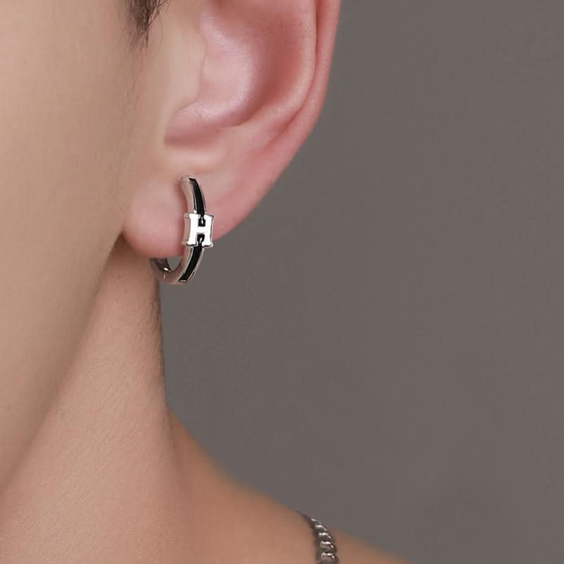 Men’s Black Geometric Earrings – Minimalist Korean Style Hoops