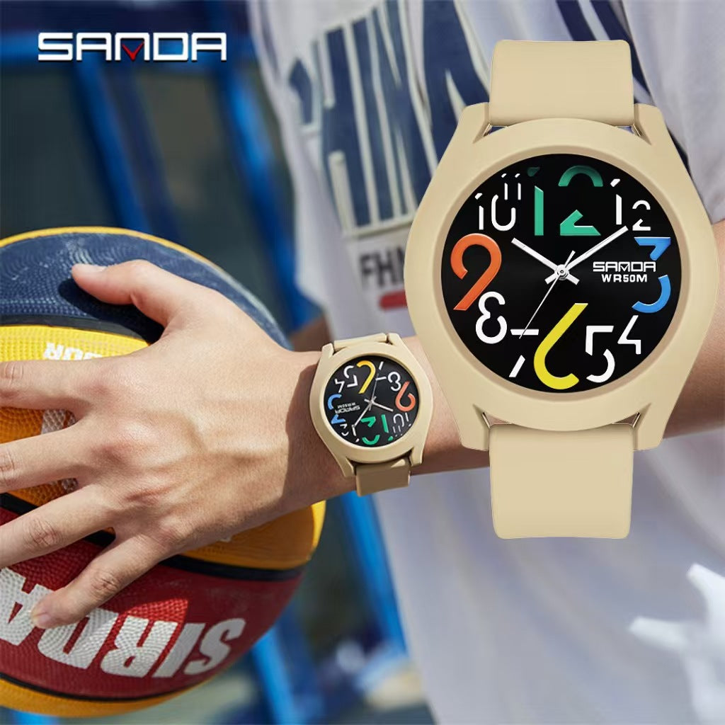 Sanda Digital Quartz Watch – Waterproof Kid's Silicone Strap Watch with Removable Bezel