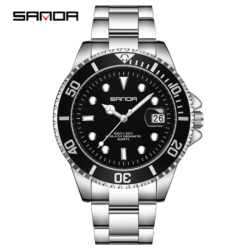 Sanda Men’s Classic Round Dial Quartz Watch – Luminous Calendar, Waterproof