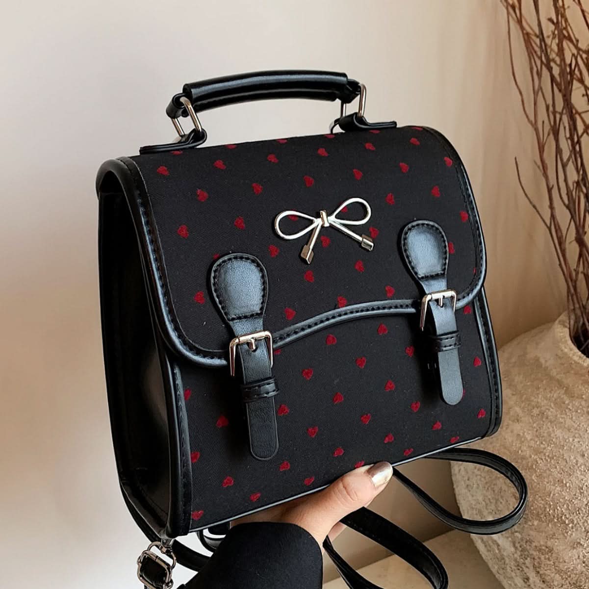 Women’s Polka Dot Bow Mini Backpack – Leather Messenger Bag