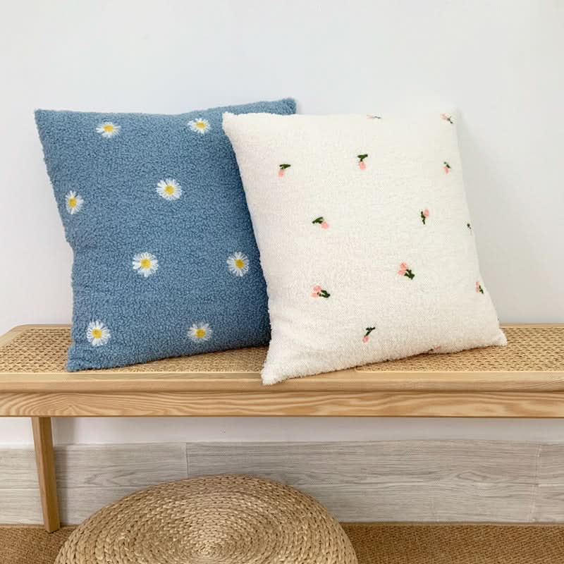 Teddy Velvet Embroidered Pillowcase - Modern Plush Cushion Cover