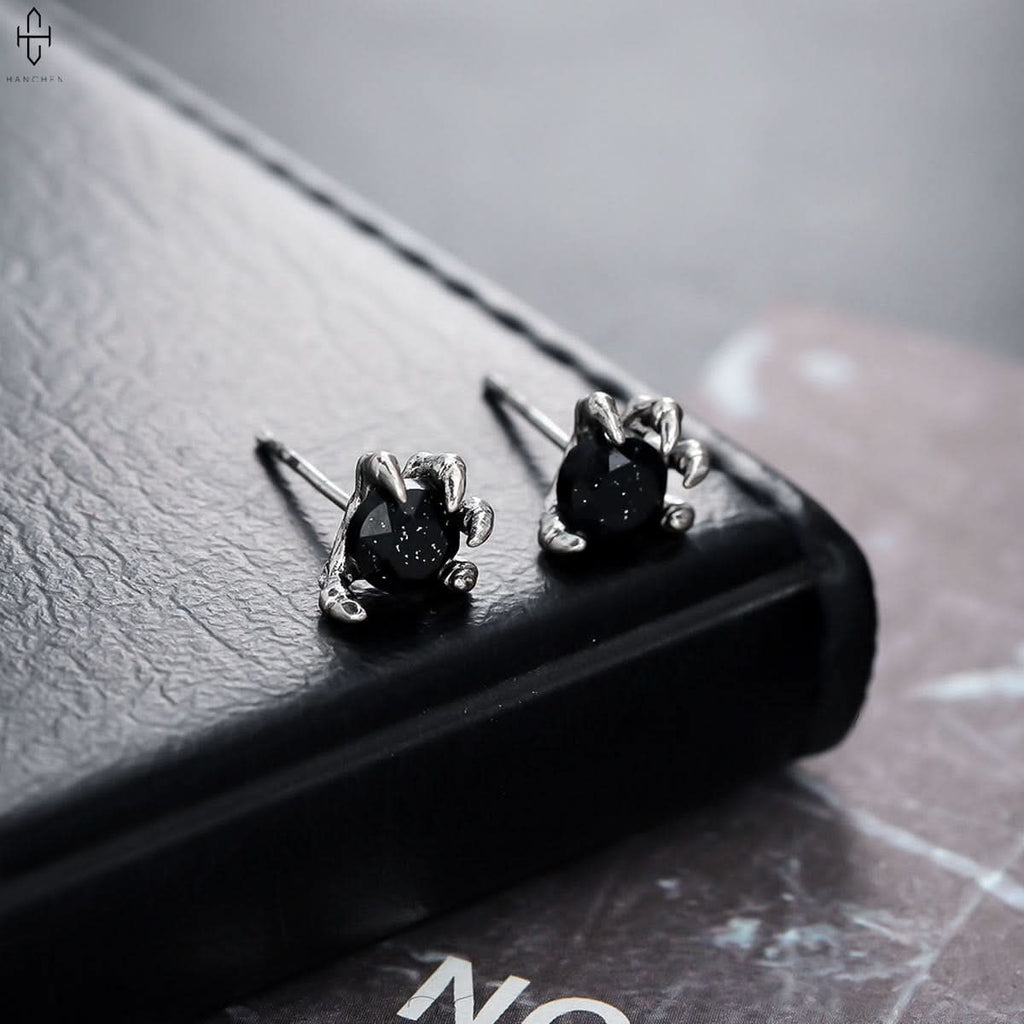 Unisex Trendy Dragon Claw Starry Sky Stone Earrings – Black Copper