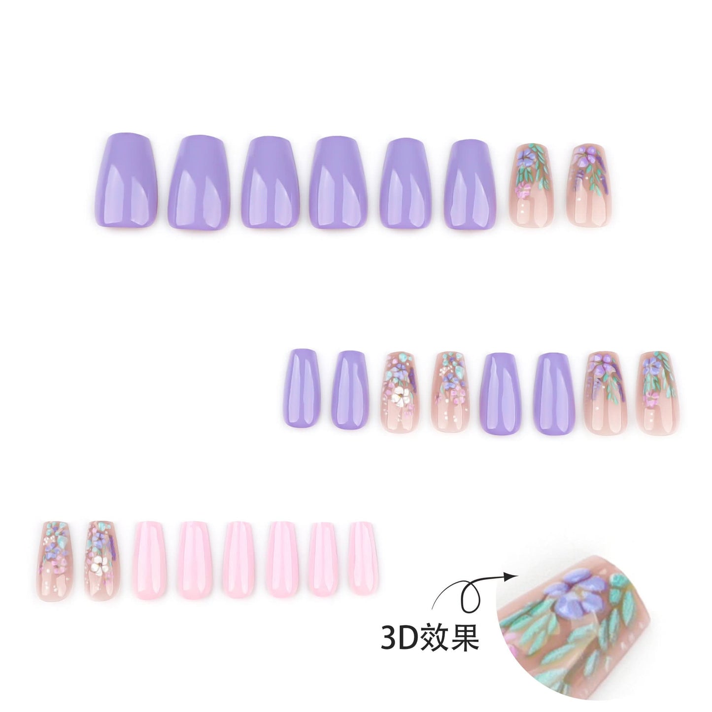3D Floral Press-On Nails – Short Ballet Pastel Fake Nails