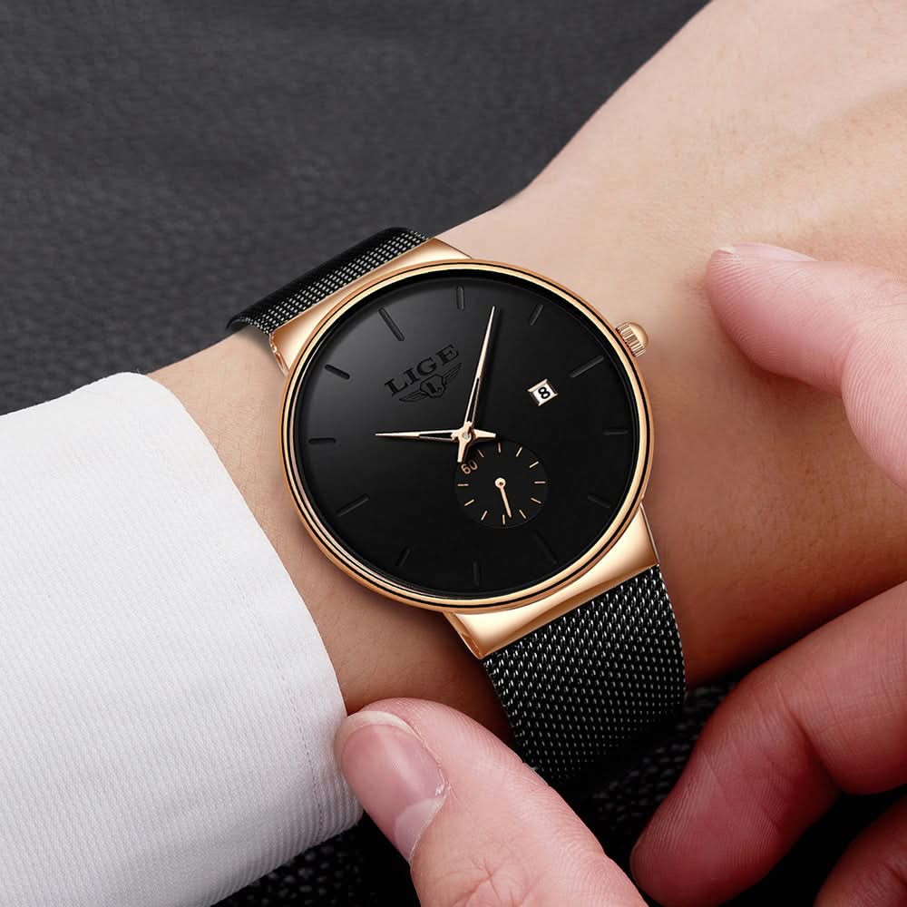 Men’s Sports Quartz Watch – Mesh Stainless Steel Strap, Round Dial Watch
