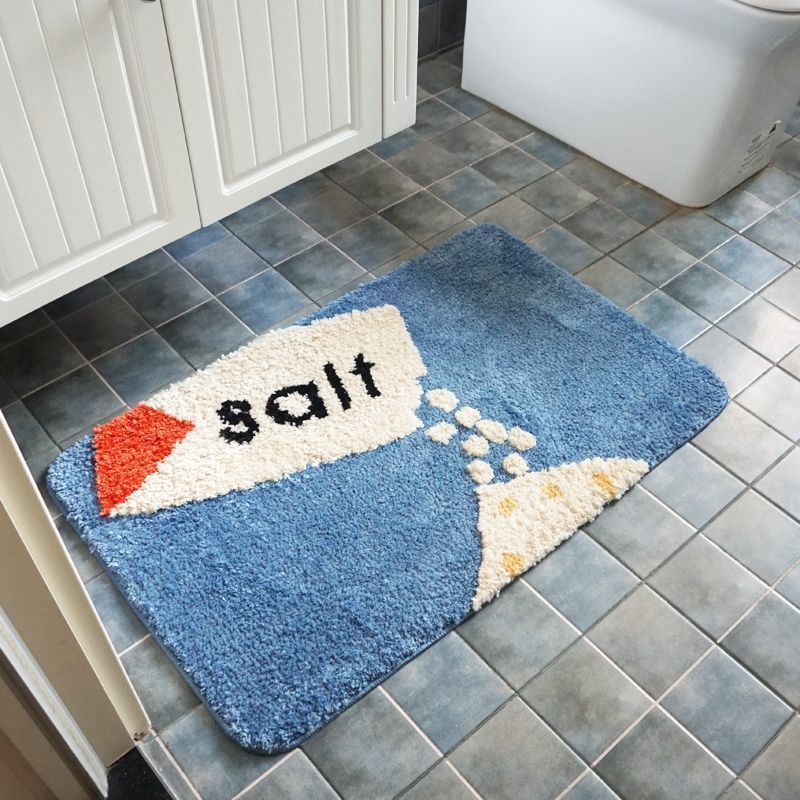 Tufted Bathroom Mat – Soft Oval Rug with Abstract Design Bath Mat for Doorway