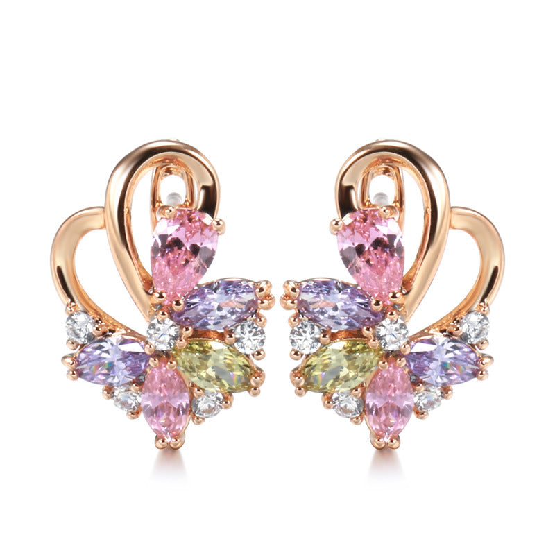 Pink Floral Zircon Earrings – Simple Geometric Jewelry