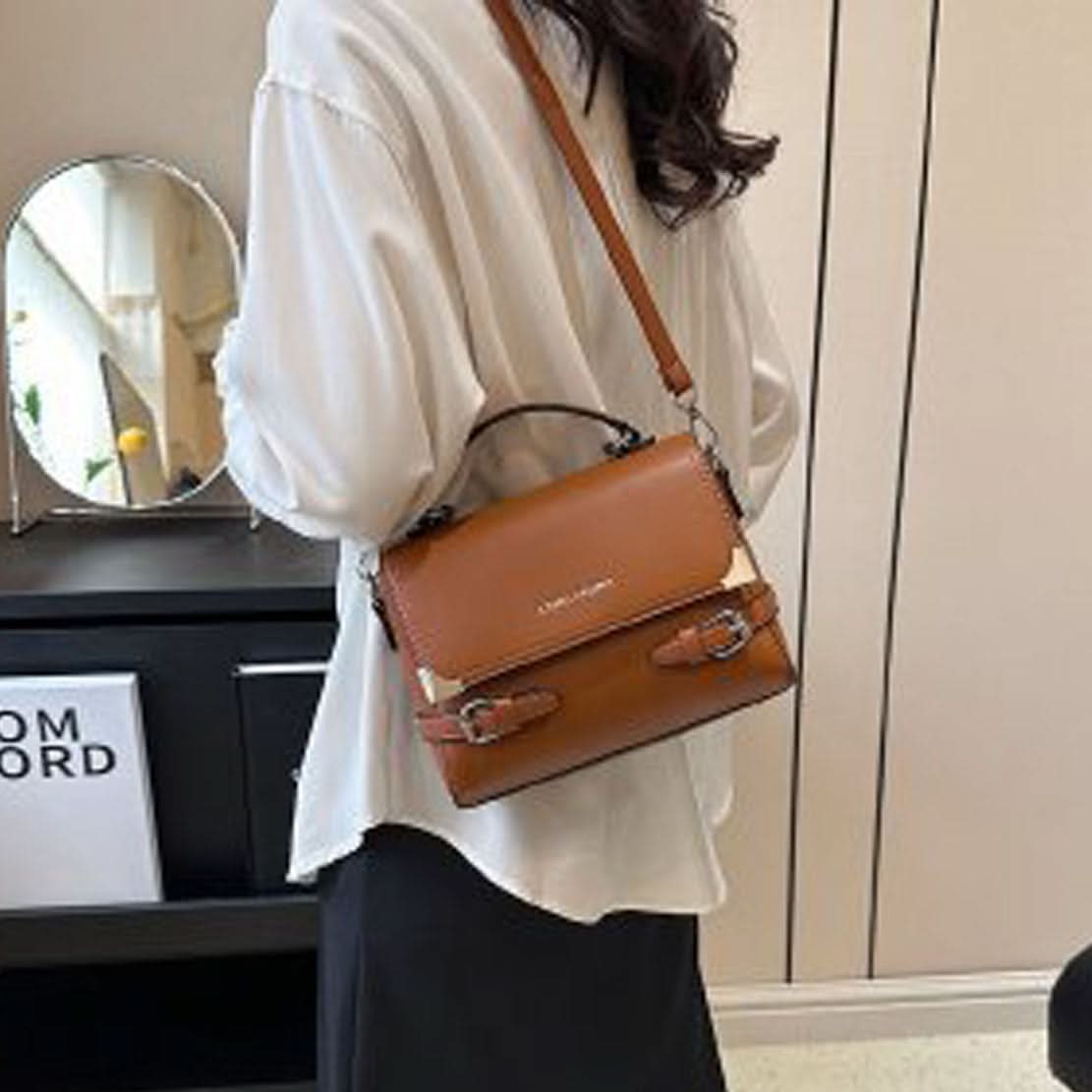 Women's Retro PU Leather Small Square Handbag – With Flap Closure