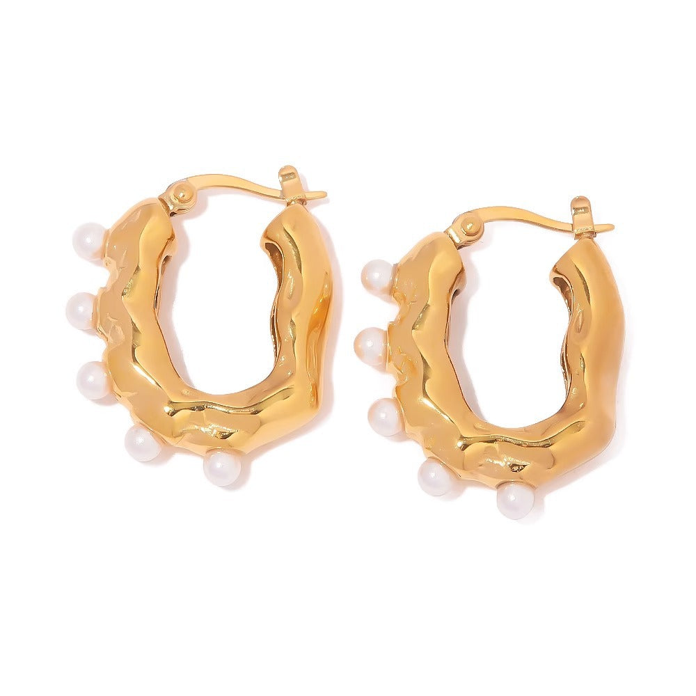 Bold Luxe Pearl Accent U-Shaped Earrings – Fashion Statement Jewelry for Women