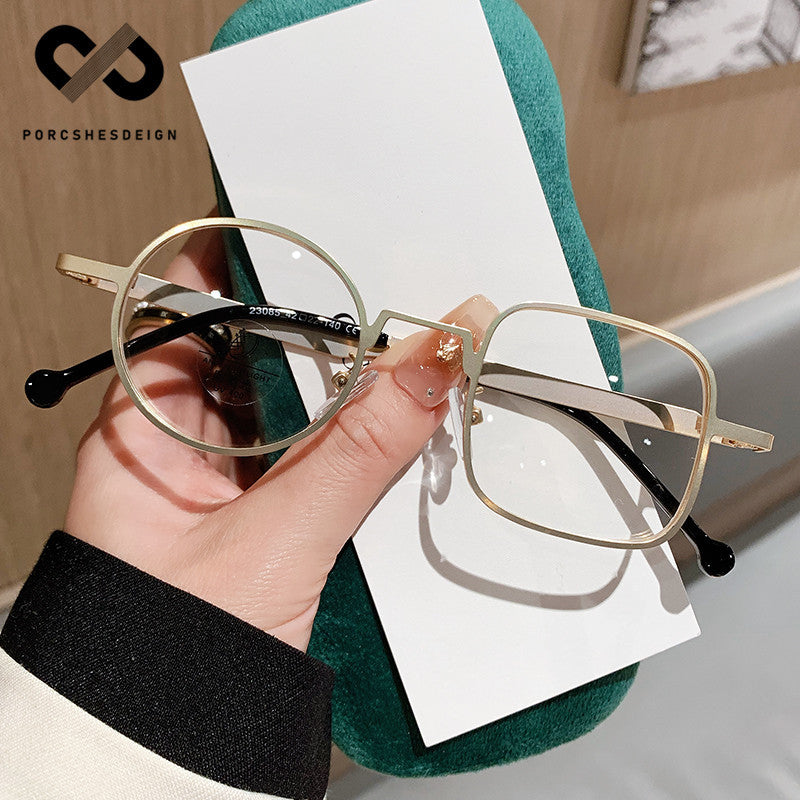 Asymmetrical Anti-Blue Light Glasses – Retro Japanese Style Metal Eyewear for Myopia