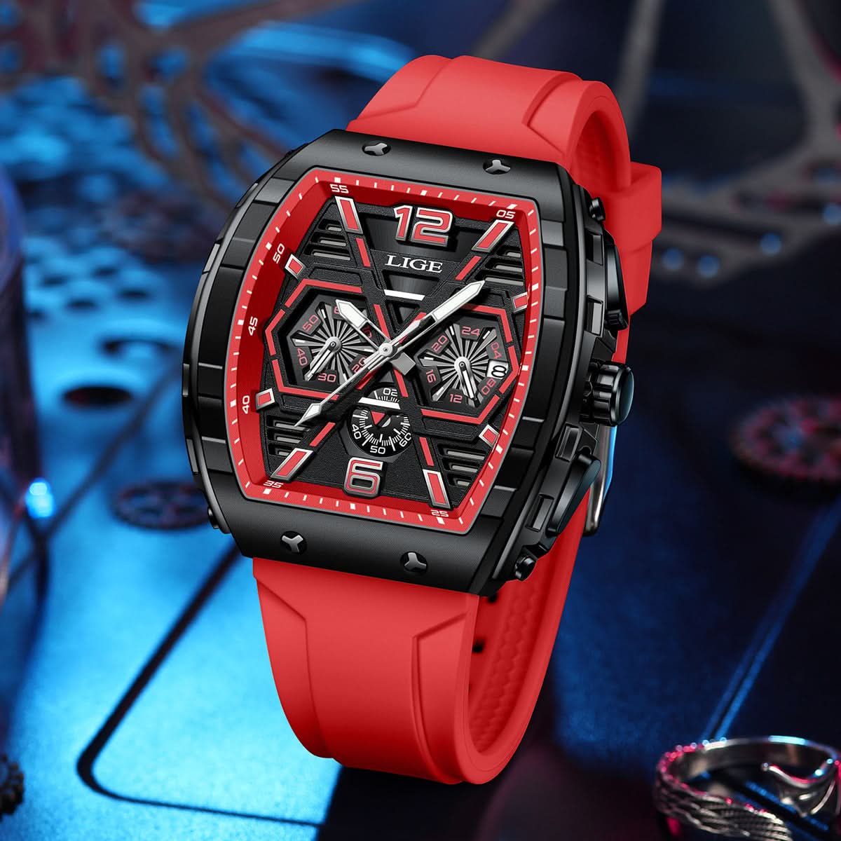 Men’s Barrel-Shaped Sports Watch – Luminous Hands, Calendar Display