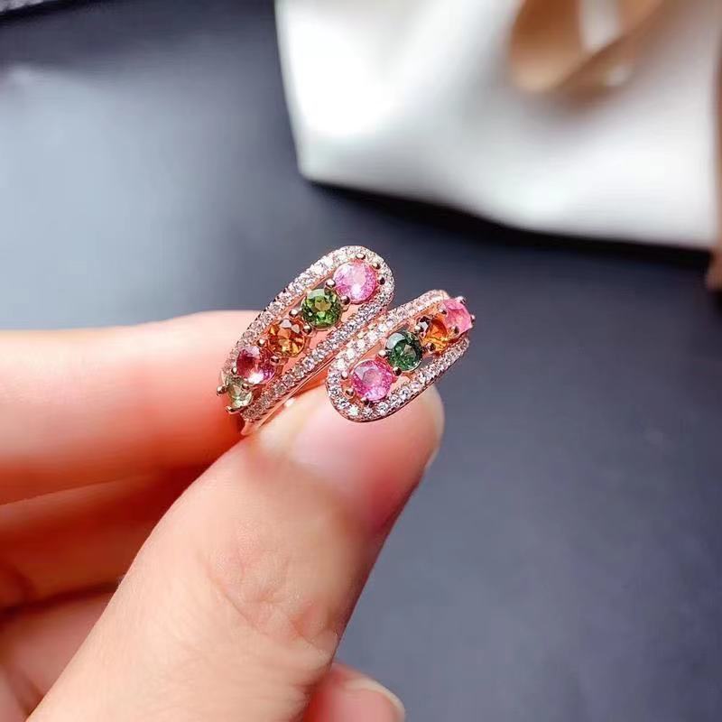 Rose Gold Adjustable Ring – Colorful Crystal Open Ring for Women