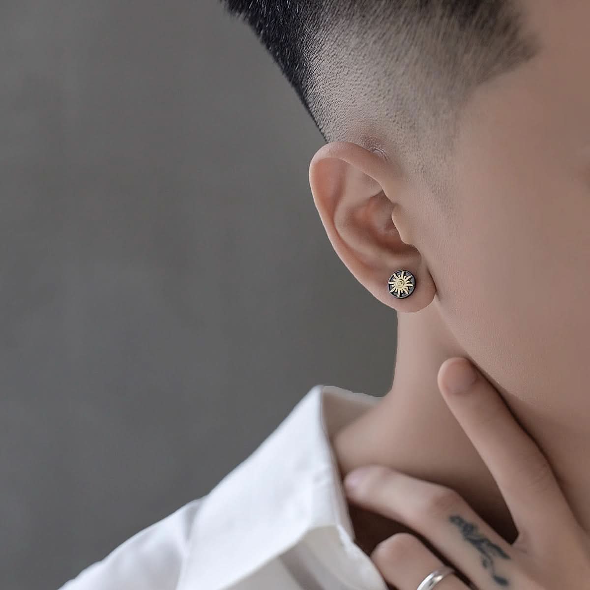 Sun & Moon Stud Earrings – Silver-Gold Unisex Fashion Jewelry