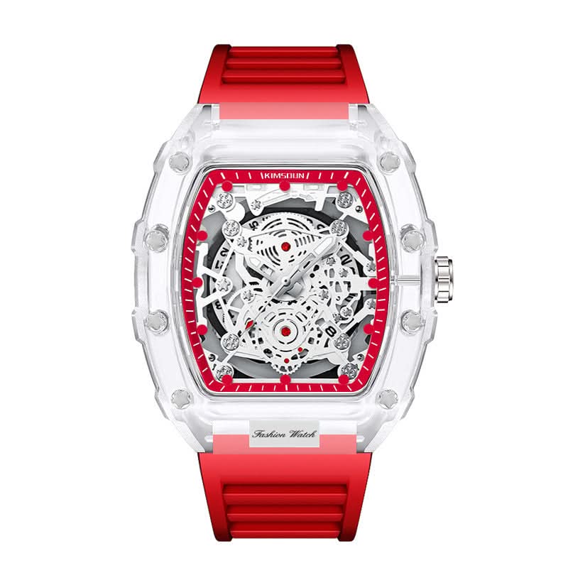 Men’s Fashion Barrel-Shaped Quartz Watch – Luminous Transparent Dial