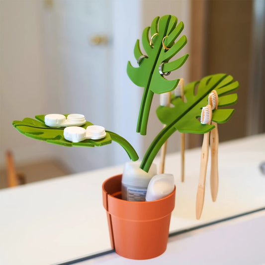 Bamboo Leaf Bathroom Organizer with Mirror Finish – Wall-Mounted Toothbrush Holder & Storage Rack