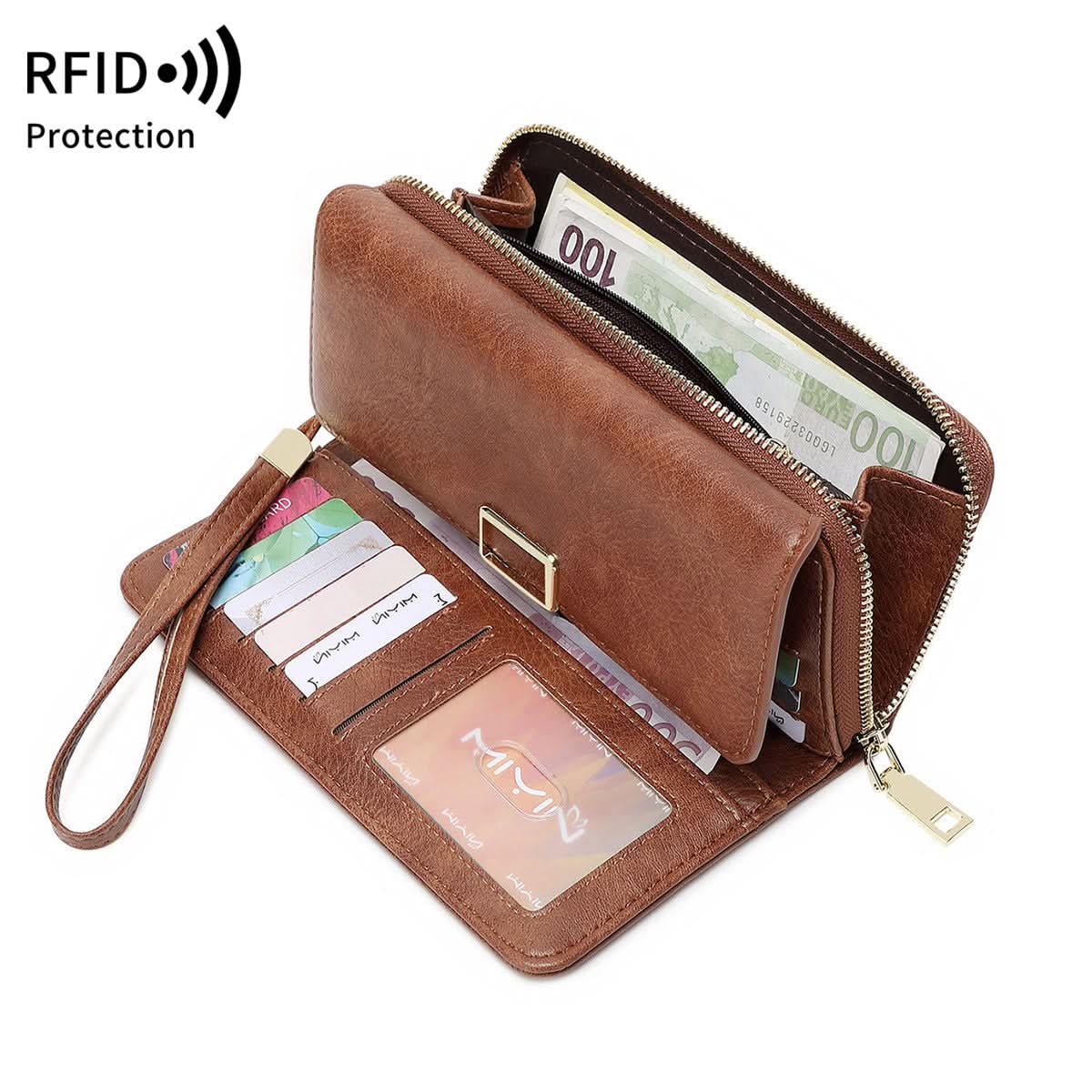 Women's RFID Blocking PU Leather Tri-Fold Wallet – Retro Clutch Bag
