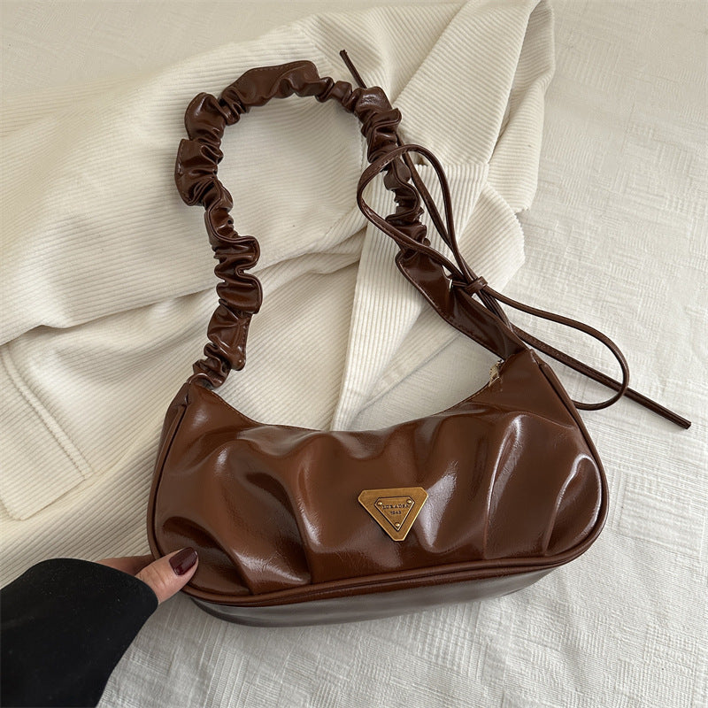 Women's Wrinkled PU Shoulder Bag – Trendy Spring Dumpling Underarm Purse
