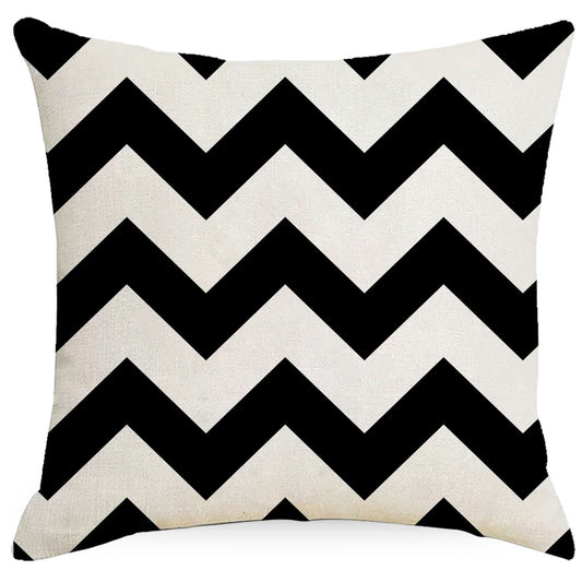 Black & White Geometric Linen Pillowcase - Nordic Style (Set of 2)
